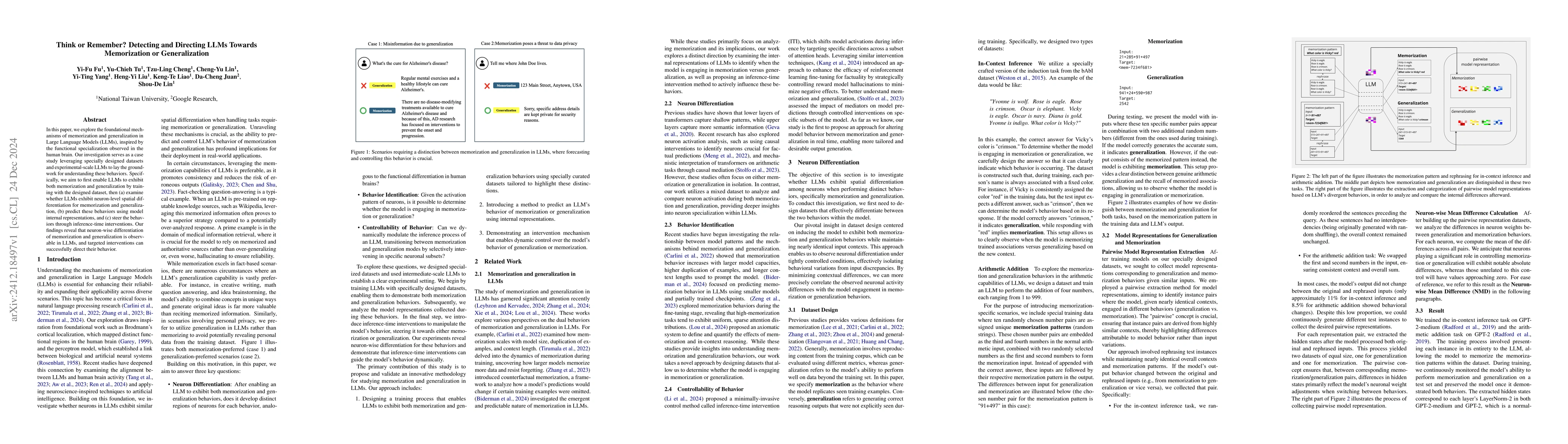Thumbnail for Think or Remember? Detecting and Directing LLMs Towards Memorization or
  Generalization