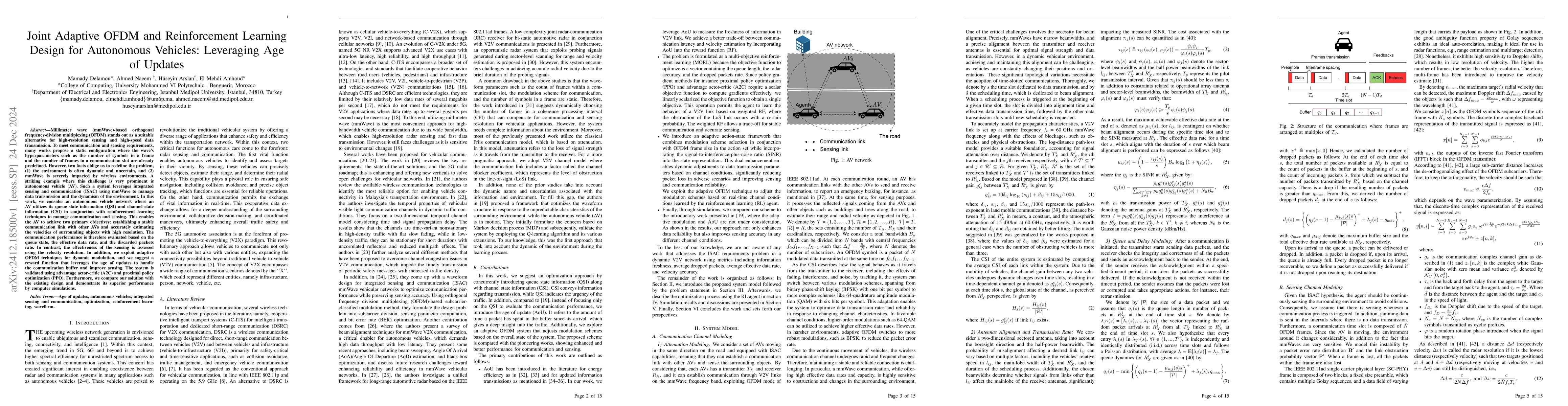 Thumbnail for Joint Adaptive OFDM and Reinforcement Learning Design for Autonomous
  Vehicles: Leveraging Age of Updates