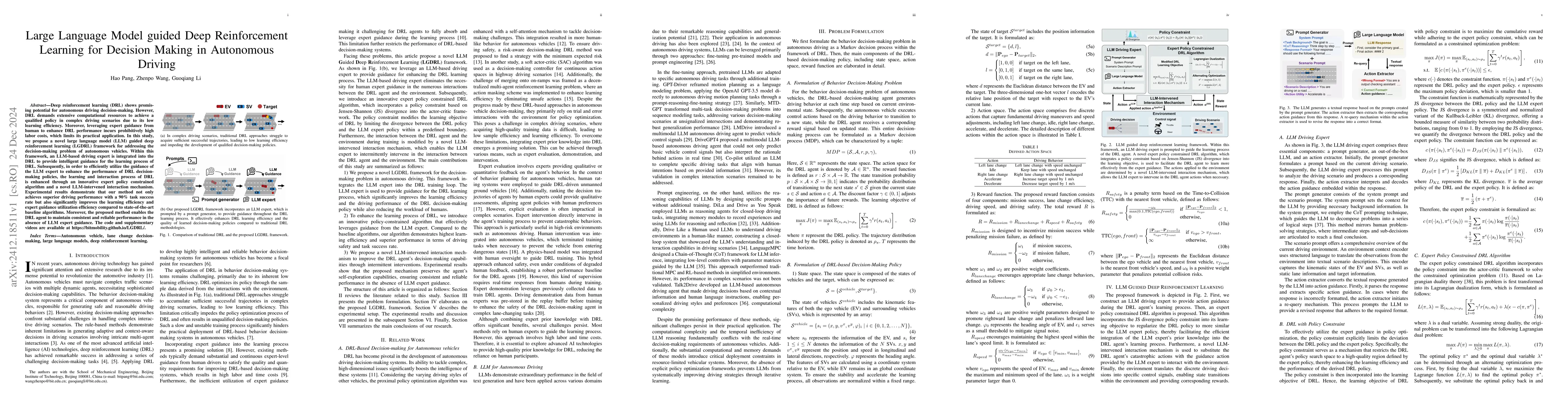 Thumbnail for Large Language Model guided Deep Reinforcement Learning for Decision
  Making in Autonomous Driving
