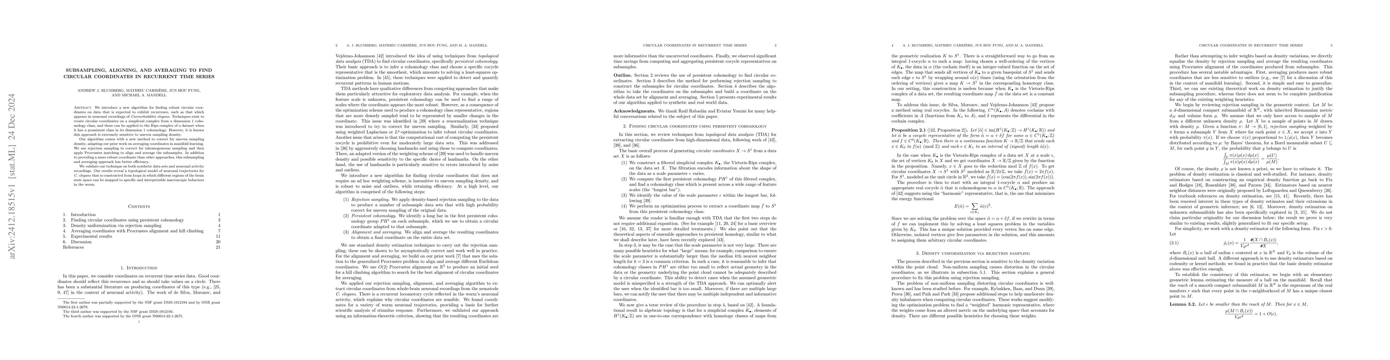 Thumbnail for Subsampling, aligning, and averaging to find circular coordinates in
  recurrent time series