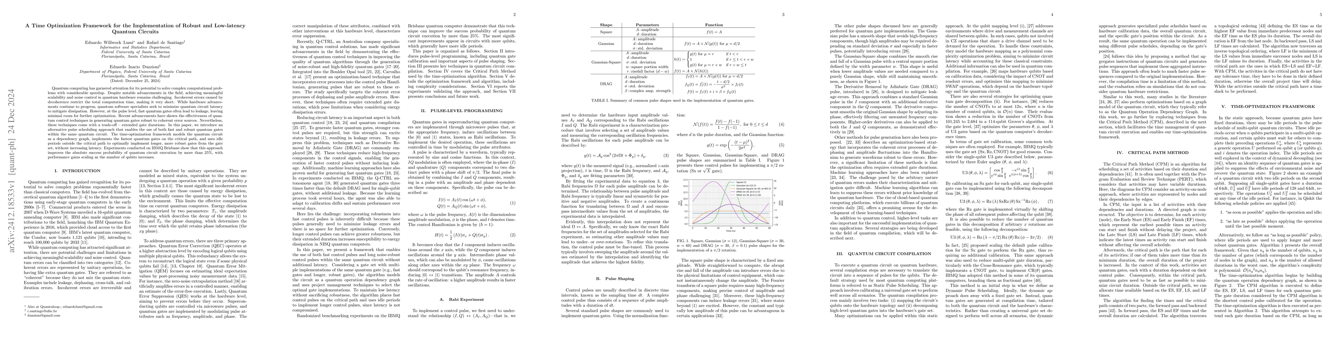 Thumbnail for A Time Optimization Framework for the Implementation of Robust and
  Low-latency Quantum Circuits
