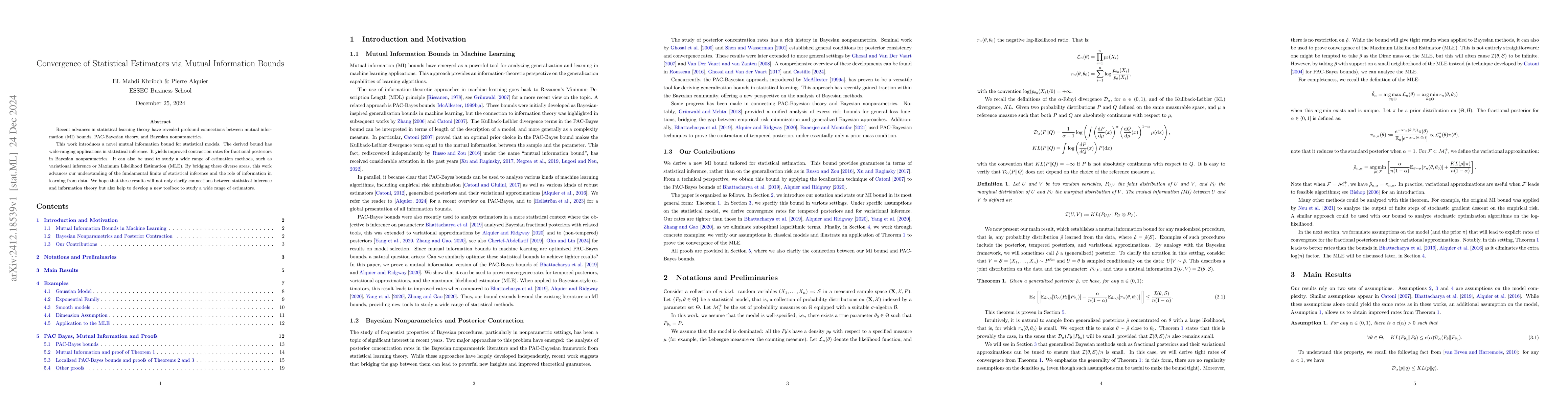 Thumbnail for Convergence of Statistical Estimators via Mutual Information Bounds