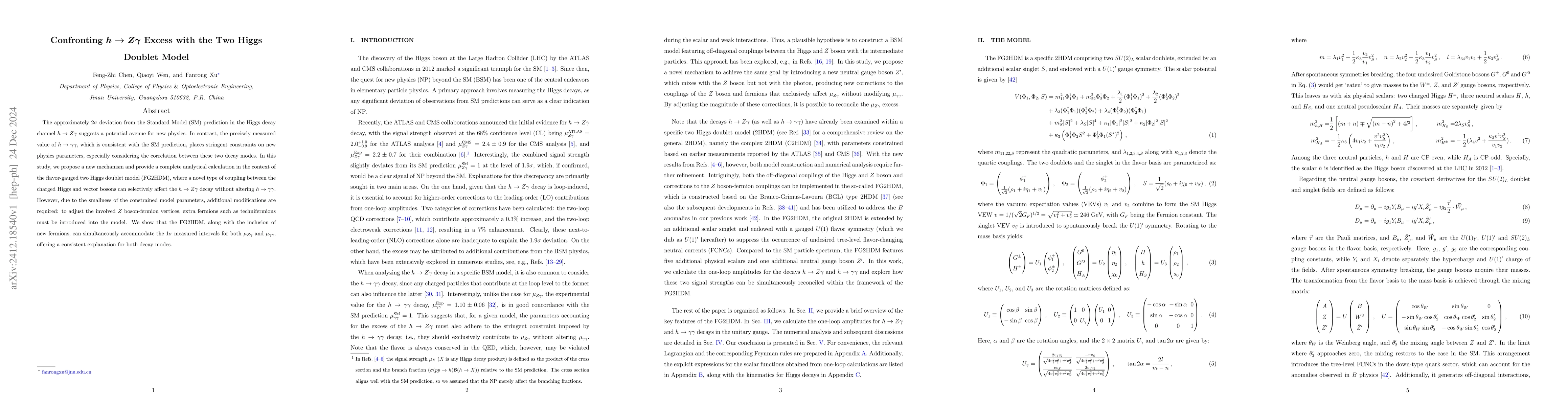 Thumbnail for Confronting $h\to Zγ$ Excess with the Two Higgs Doublet Model