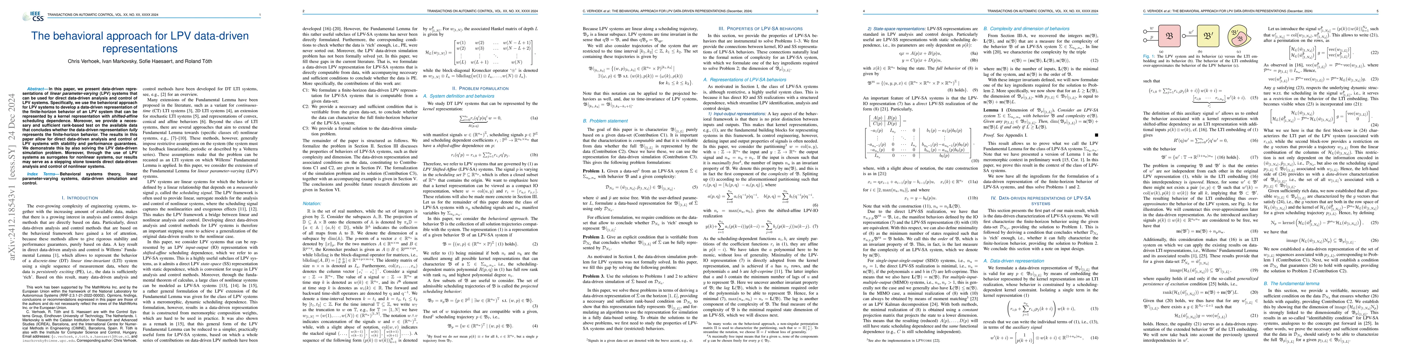 Thumbnail for The behavioral approach for LPV data-driven representations