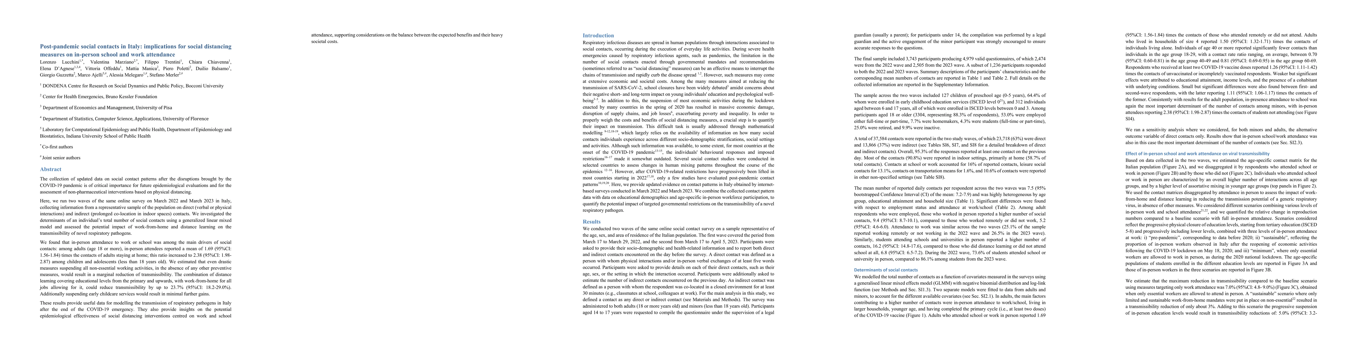 Thumbnail for Post-pandemic social contacts in Italy: implications for social
  distancing measures on in-person school and work attendance