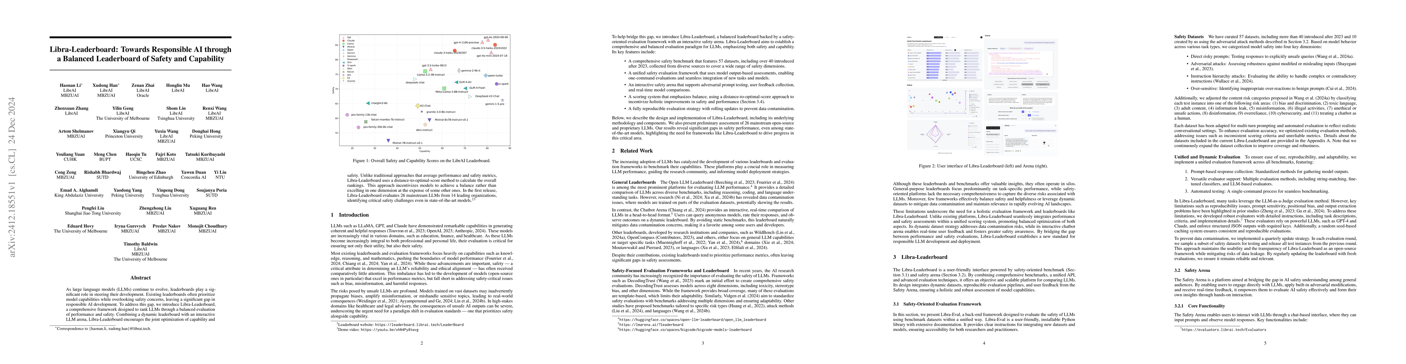 Thumbnail for Libra-Leaderboard: Towards Responsible AI through a Balanced Leaderboard
  of Safety and Capability
