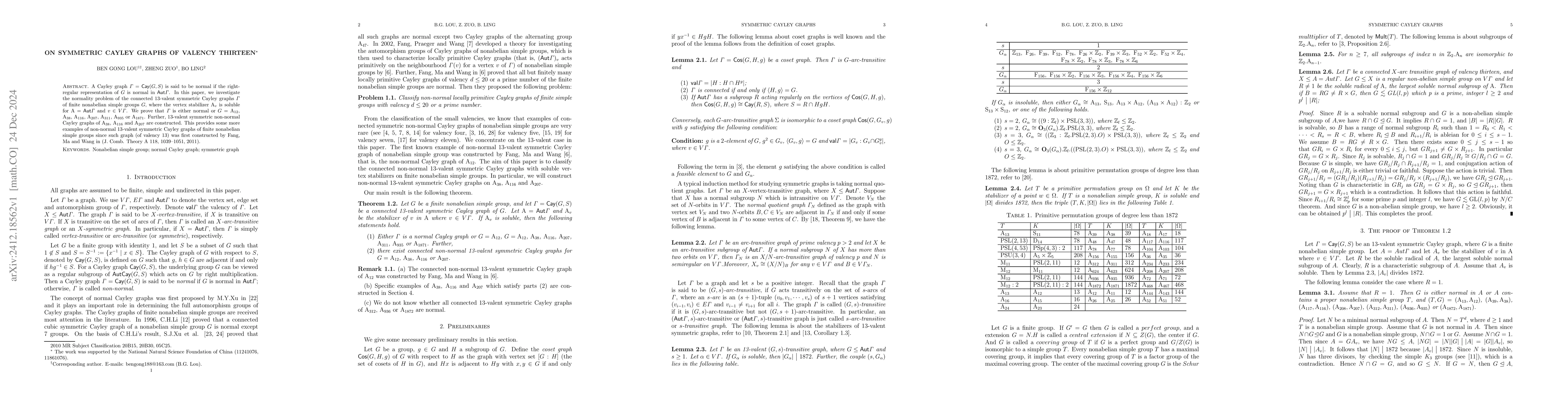 Thumbnail for On symmetric Cayley graphs of valency thirteen