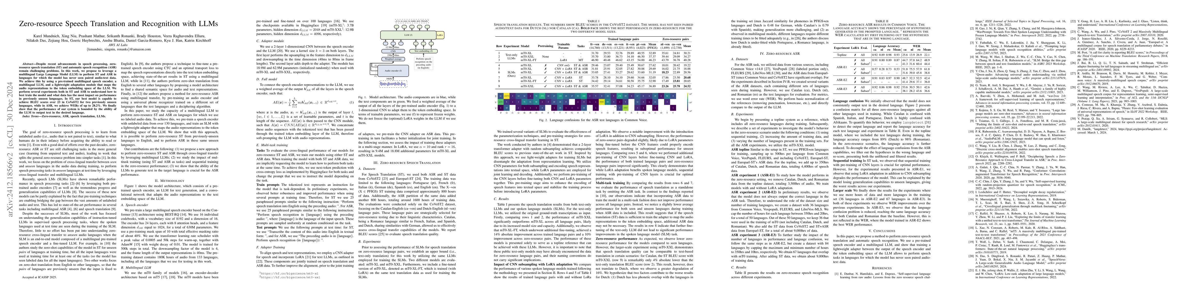 Thumbnail for Zero-resource Speech Translation and Recognition with LLMs