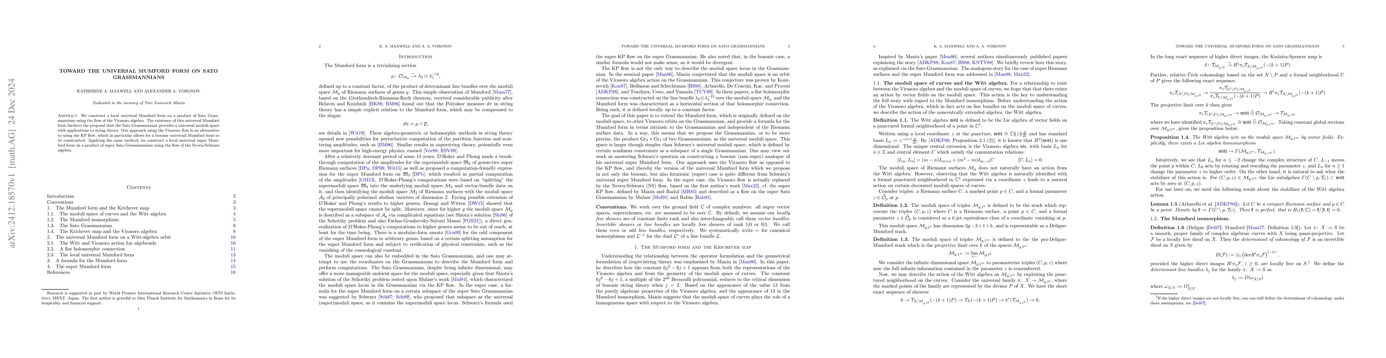 Thumbnail for Toward the Universal Mumford form on Sato Grassmannians
