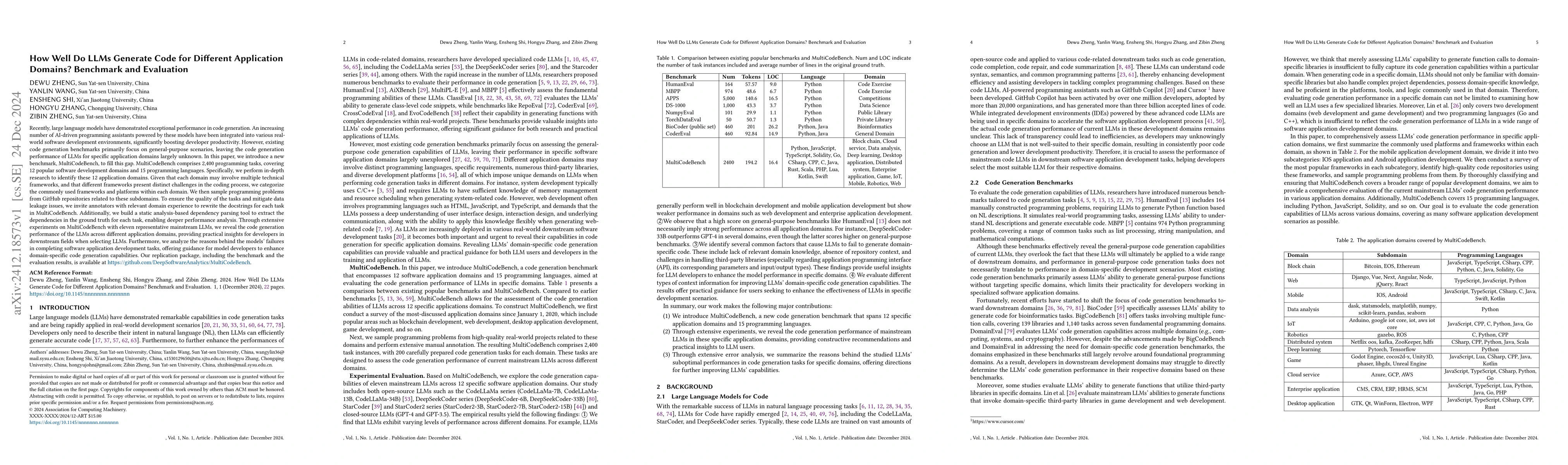 Thumbnail for How Well Do LLMs Generate Code for Different Application Domains?
  Benchmark and Evaluation