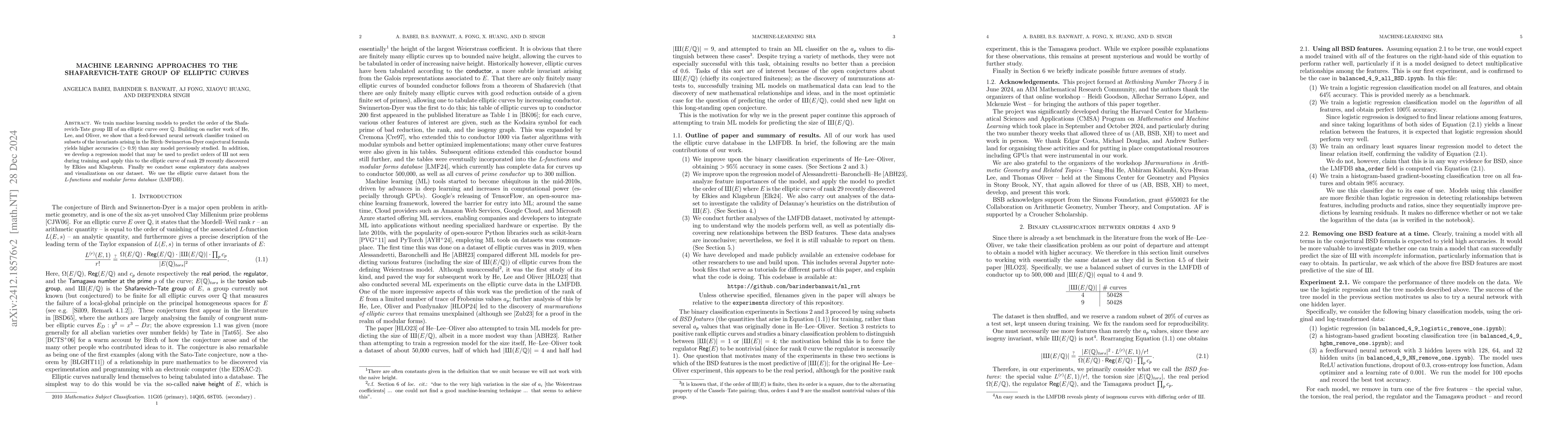 Thumbnail for Machine Learning Approaches to the Shafarevich-Tate Group of Elliptic
  Curves