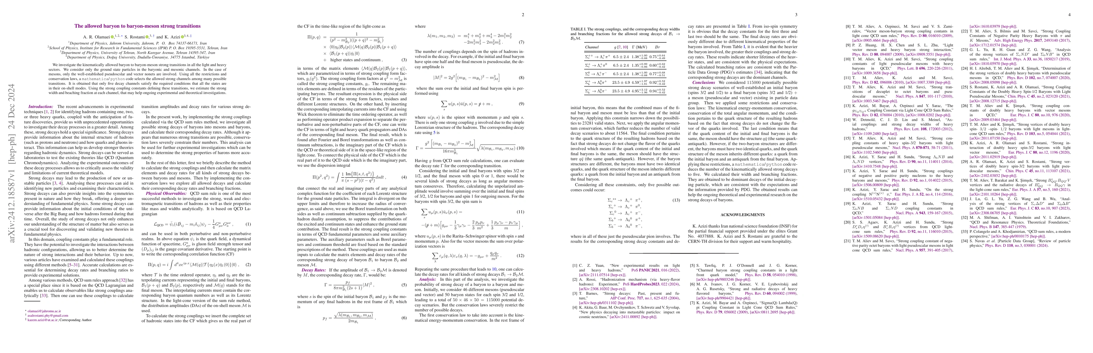 Thumbnail for The allowed baryon to baryon-meson strong transitions
