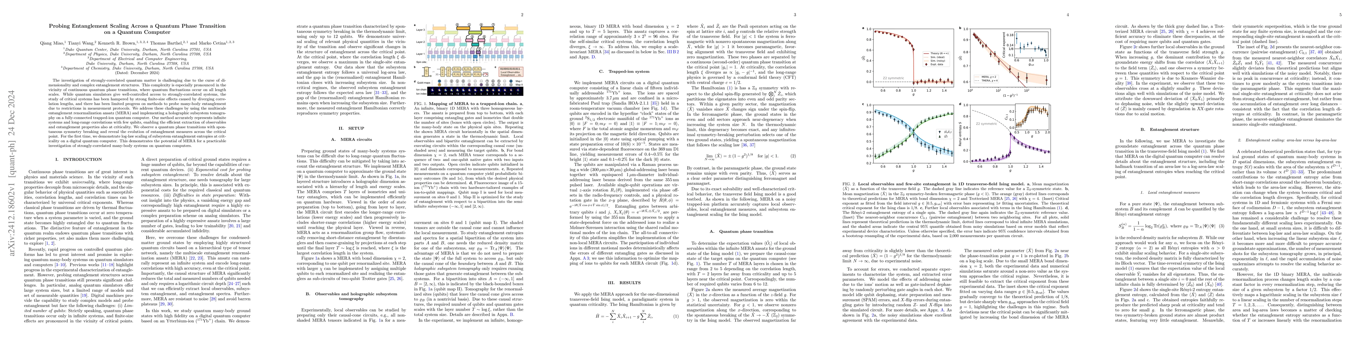 Thumbnail for Probing Entanglement Scaling Across a Quantum Phase Transition on a
  Quantum Computer