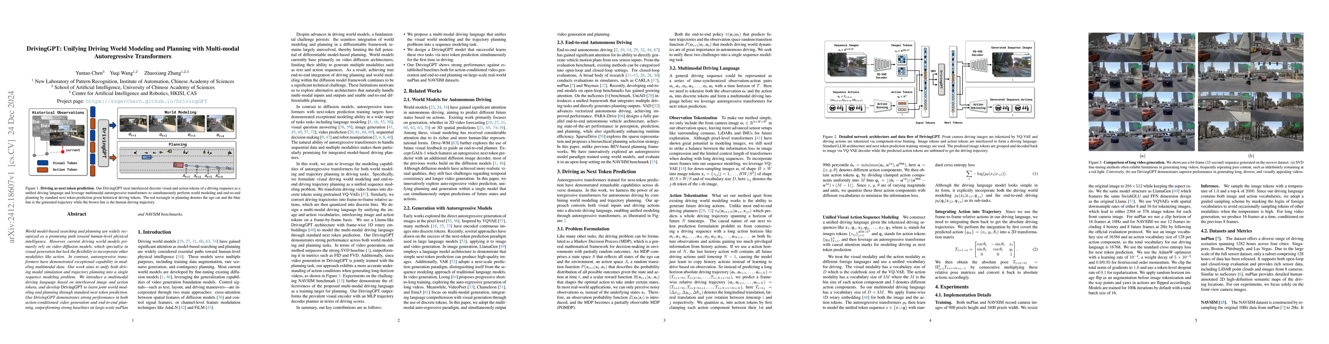 Thumbnail for DrivingGPT: Unifying Driving World Modeling and Planning with
  Multi-modal Autoregressive Transformers