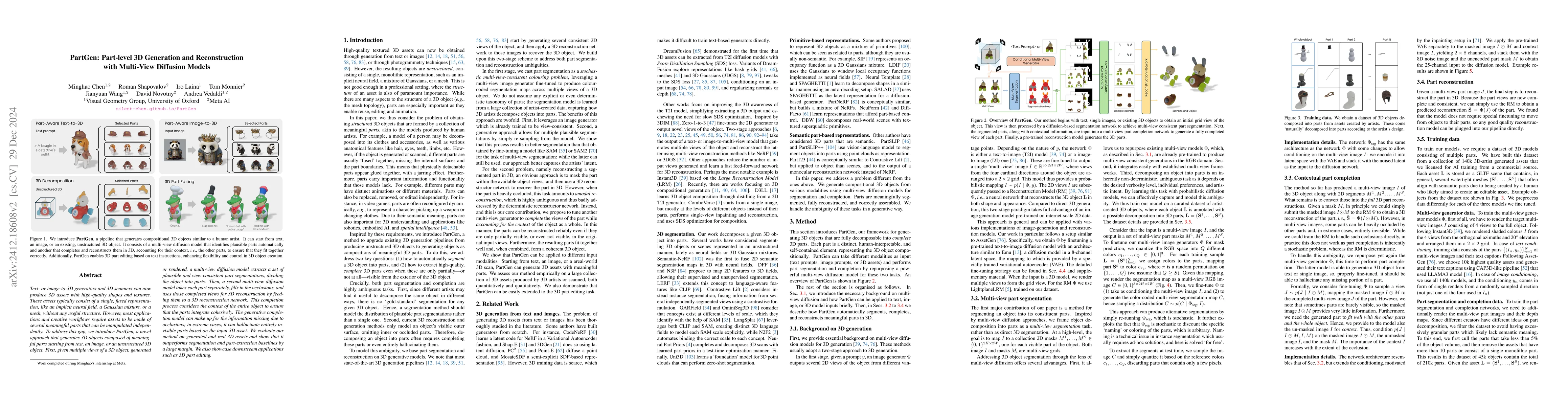 Thumbnail for PartGen: Part-level 3D Generation and Reconstruction with Multi-View
  Diffusion Models