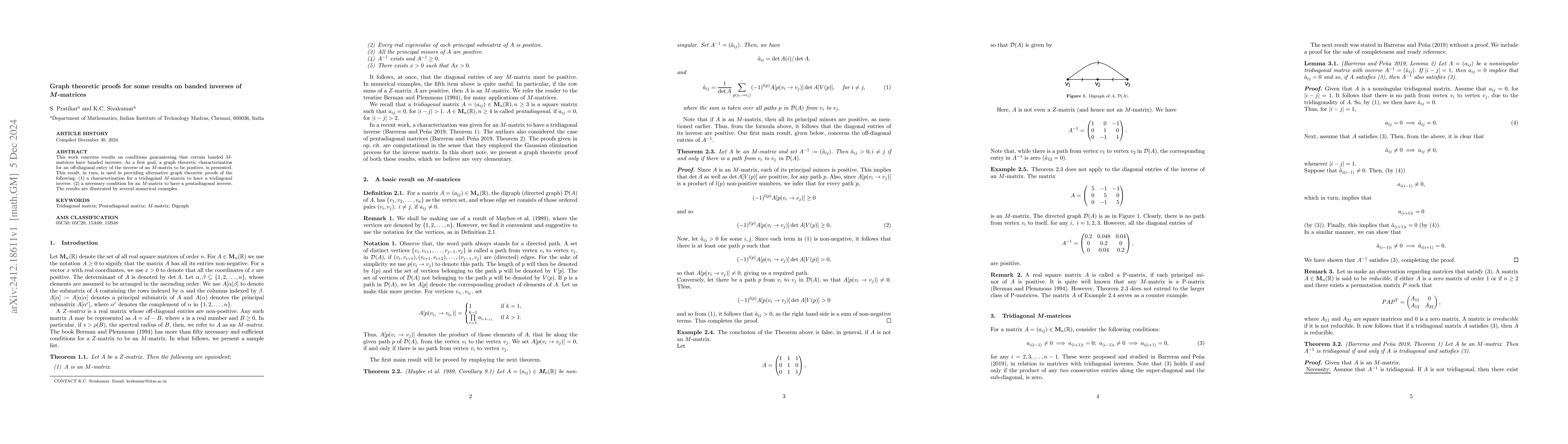 Thumbnail for Graph theoretic proofs for some results on banded inverses of
  $M$-matrices