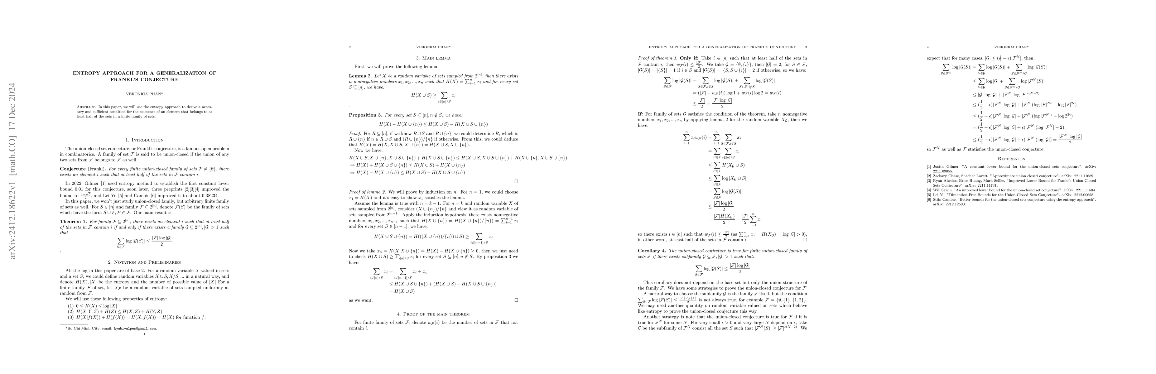 Thumbnail for Entropy approach for a generalization of Frankl's conjecture