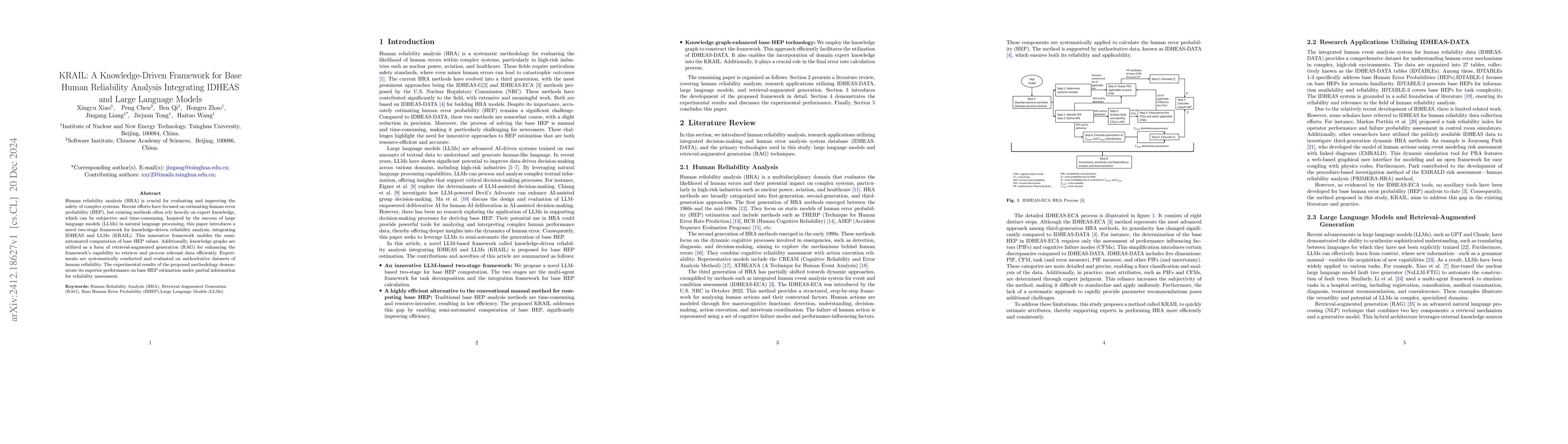 Thumbnail for KRAIL: A Knowledge-Driven Framework for Base Human Reliability Analysis
  Integrating IDHEAS and Large Language Models