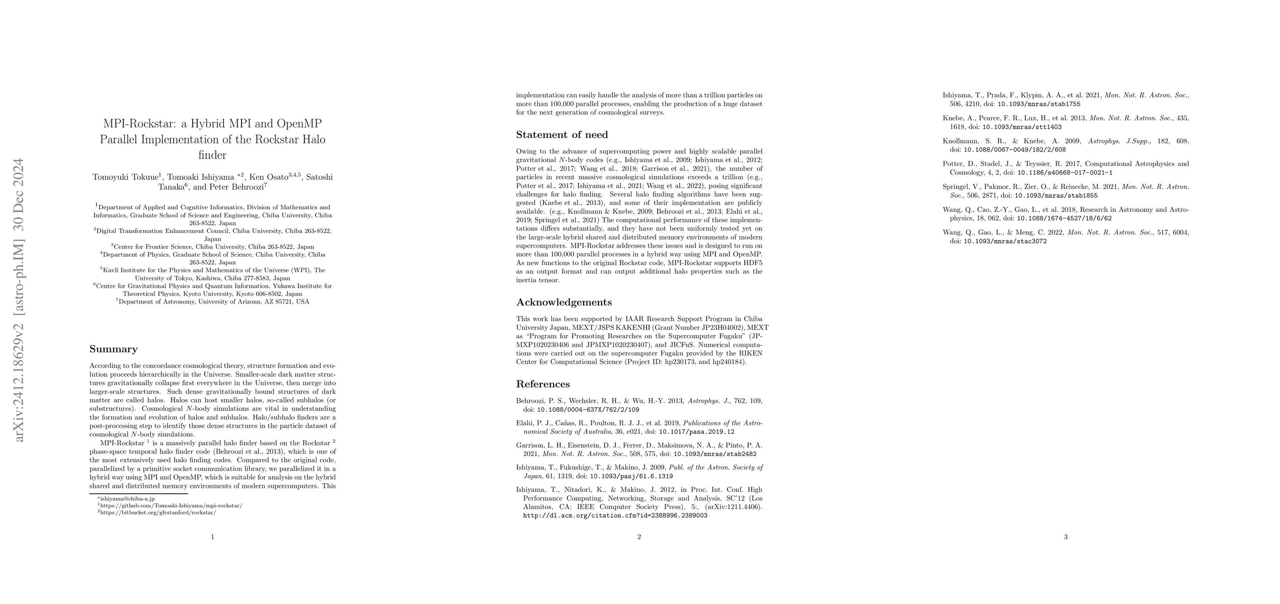 Thumbnail for MPI-Rockstar: a Hybrid MPI and OpenMP Parallel Implementation of the
  Rockstar Halo finder