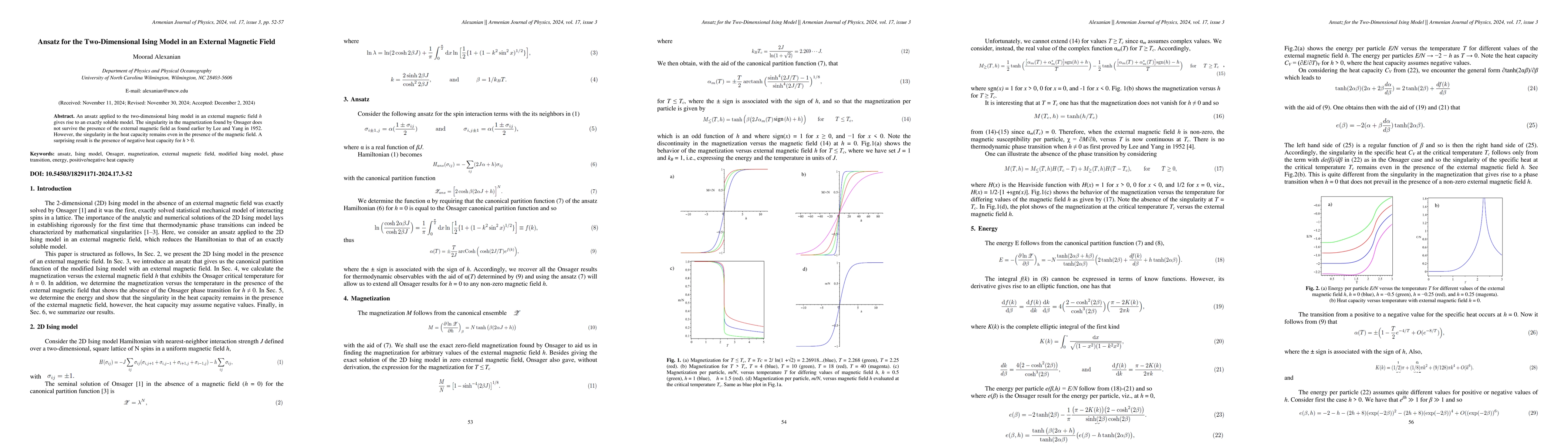 Thumbnail for Ansatz for the Two-Dimensional Ising Model in an External Magnetic Field