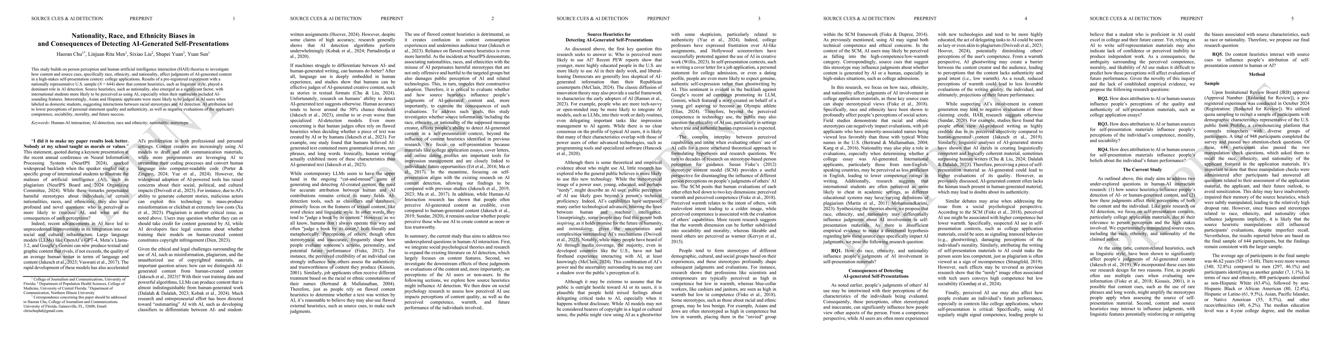 Thumbnail for Nationality, Race, and Ethnicity Biases in and Consequences of Detecting
  AI-Generated Self-Presentations