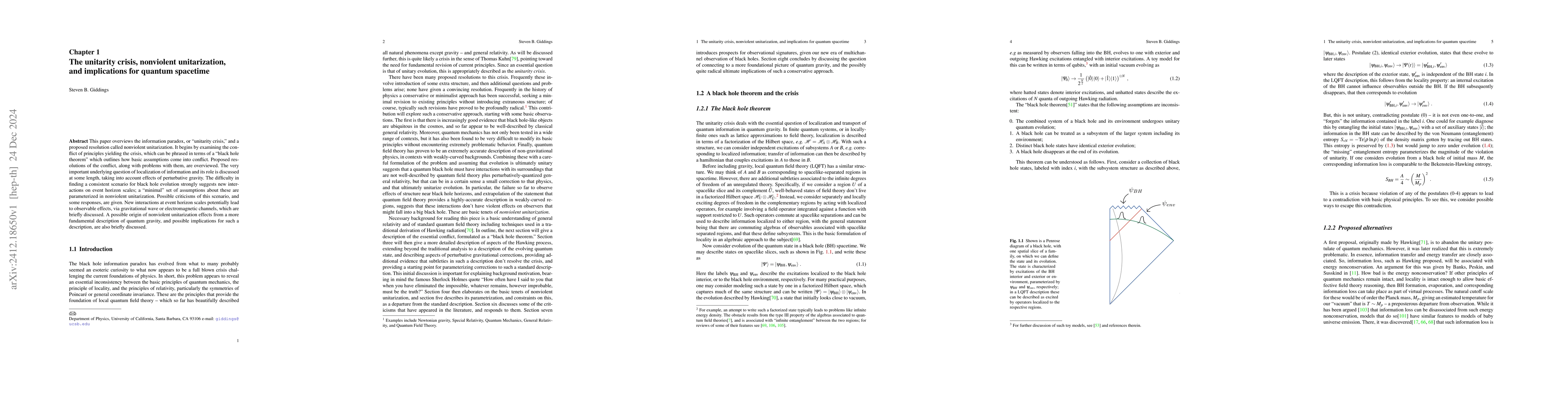 Thumbnail for The unitarity crisis, nonviolent unitarization, and implications for
  quantum spacetime