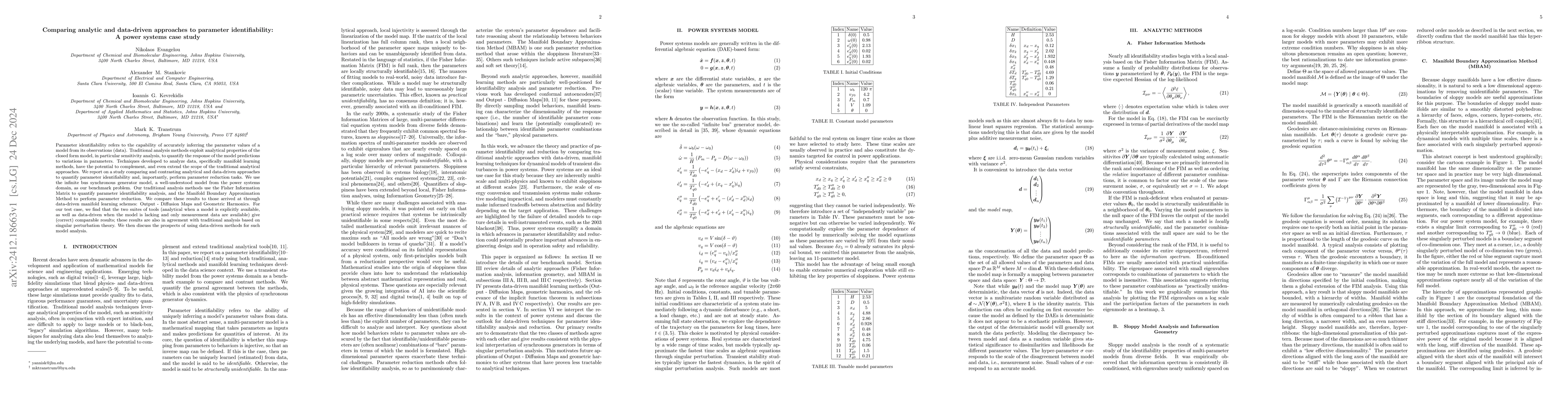 Thumbnail for Comparing analytic and data-driven approaches to parameter
  identifiability: A power systems case study