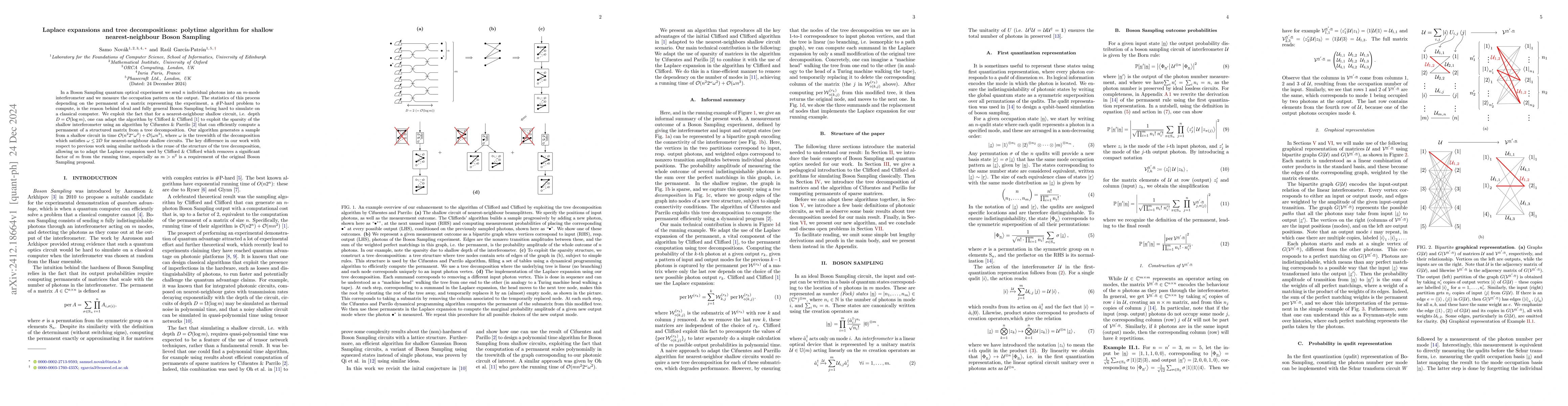 Thumbnail for Laplace expansions and tree decompositions: polytime algorithm for
  shallow nearest-neighbour Boson Sampling