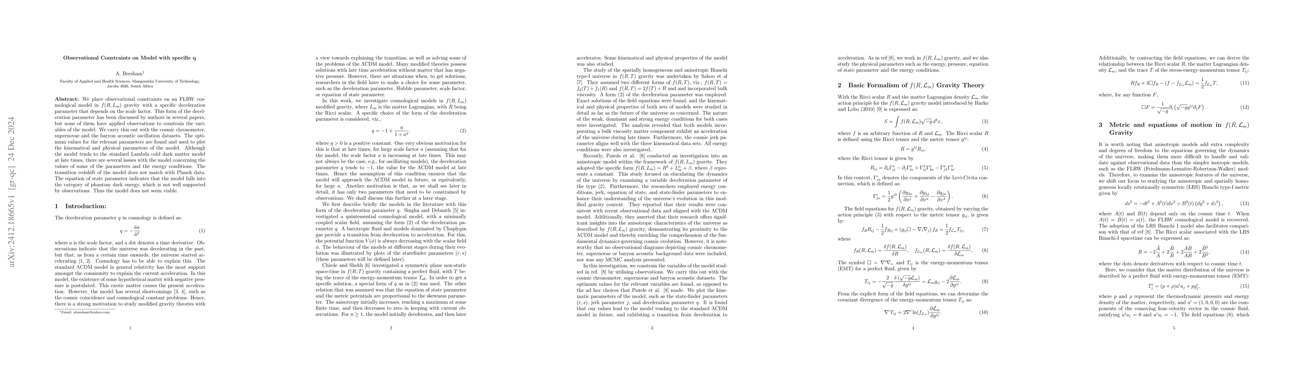 Thumbnail for Observational Constraints on Model with specific q