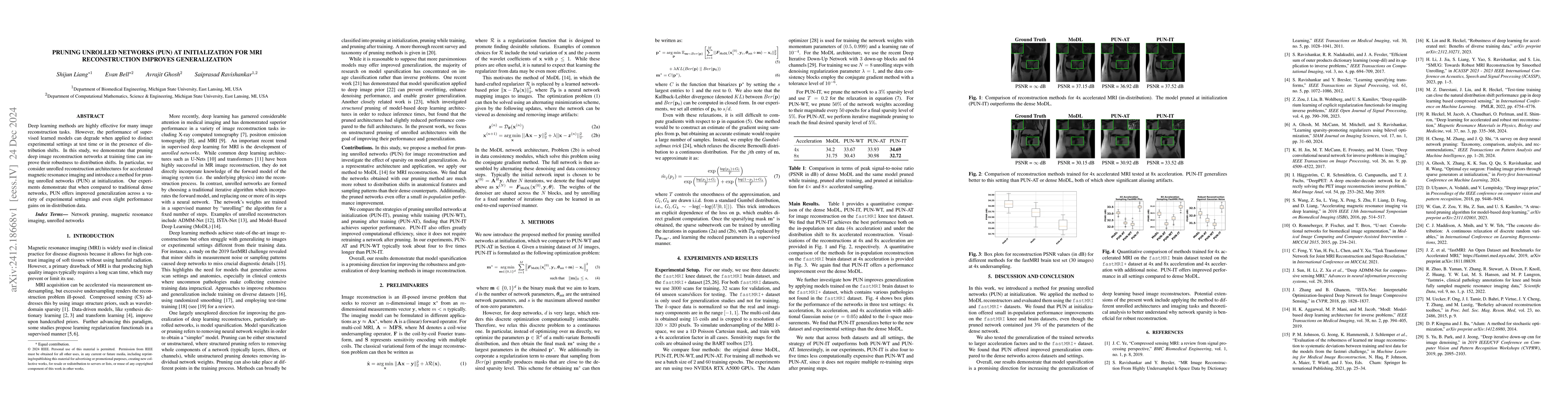 Thumbnail for Pruning Unrolled Networks (PUN) at Initialization for MRI Reconstruction
  Improves Generalization