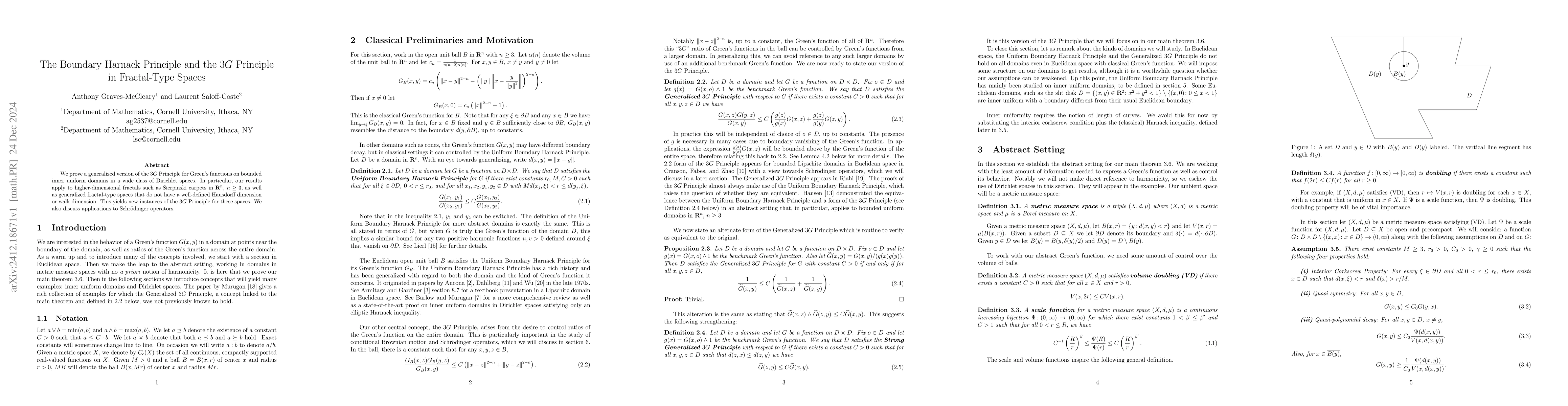 Thumbnail for The Boundary Harnack Principle and the 3G Principle in Fractal-Type
  Spaces