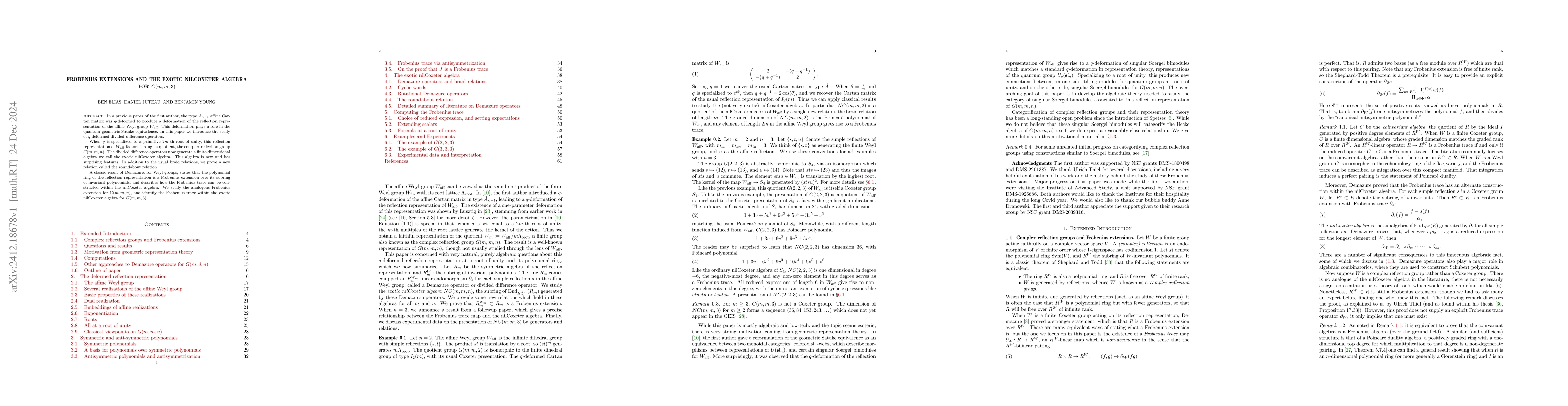 Thumbnail for Frobenius extensions and the exotic nilCoxeter algebra for $G(m,m,3)$