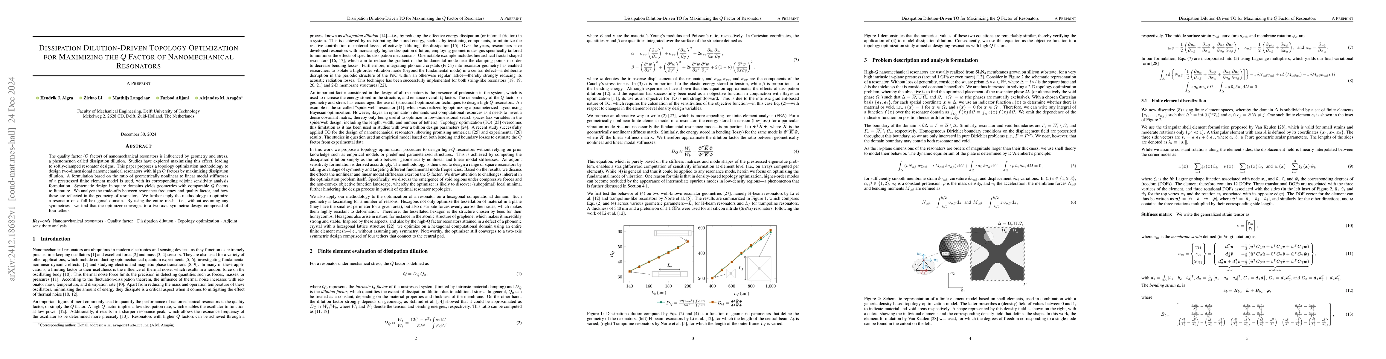 Thumbnail for Dissipation Dilution-Driven Topology Optimization for Maximizing the $Q$
  Factor of Nanomechanical Resonators