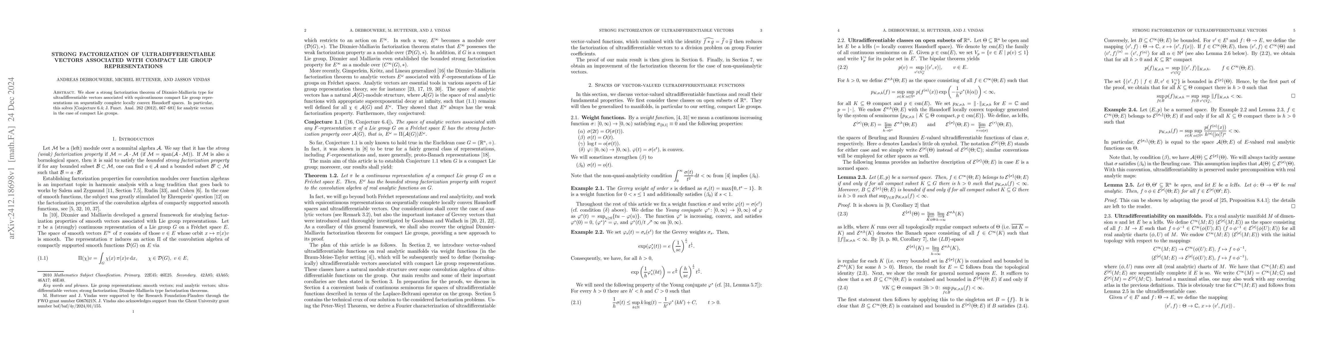 Thumbnail for Strong factorization of ultradifferentiable vectors associated with
  compact Lie group representations