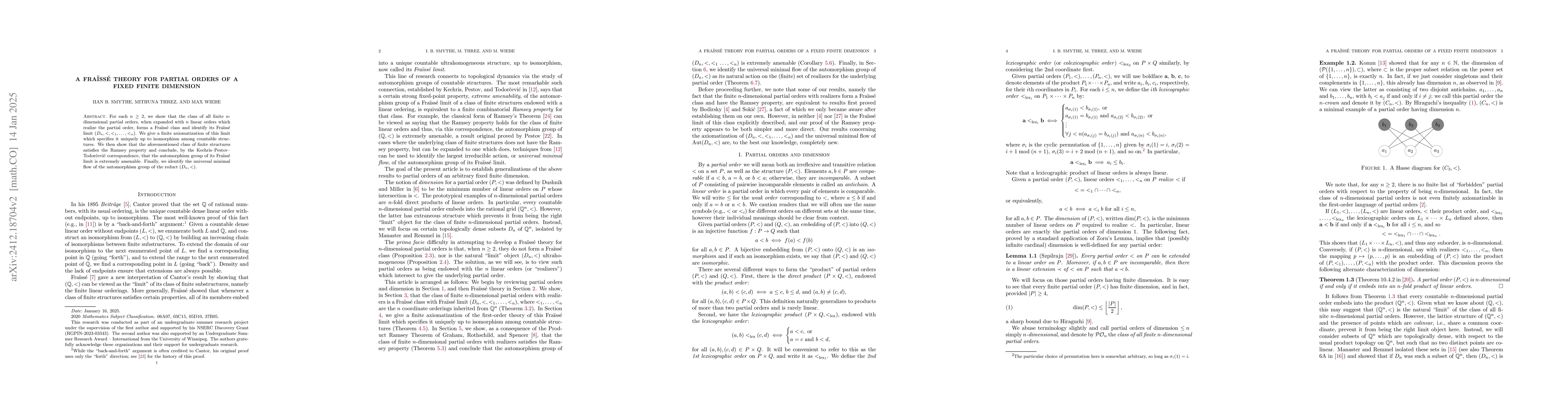 Thumbnail for A Fraïssé theory for partial orders of a fixed finite dimension