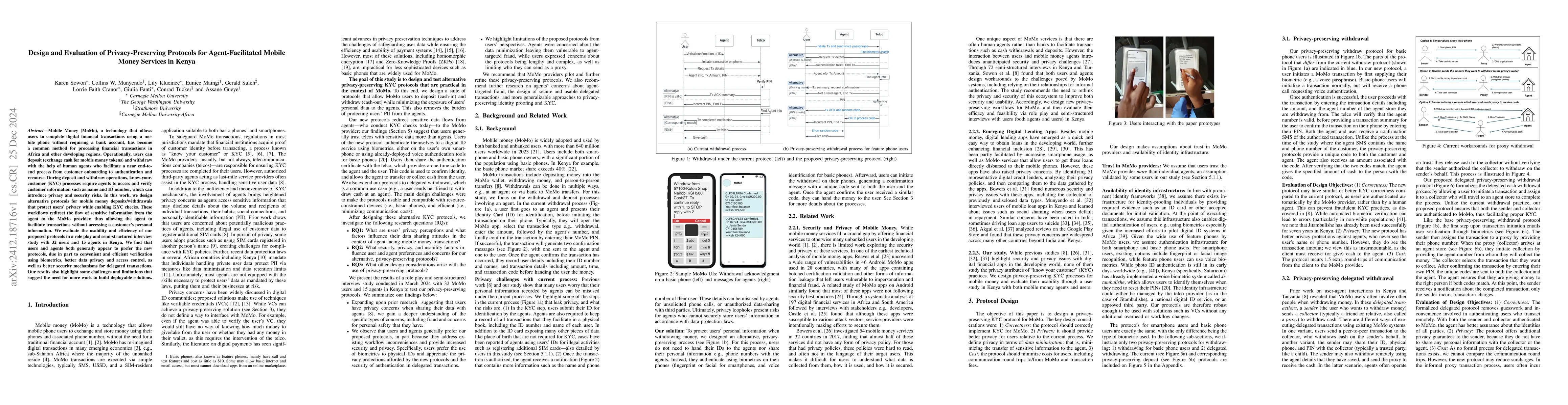 Thumbnail for Design and Evaluation of Privacy-Preserving Protocols for
  Agent-Facilitated Mobile Money Services in Kenya