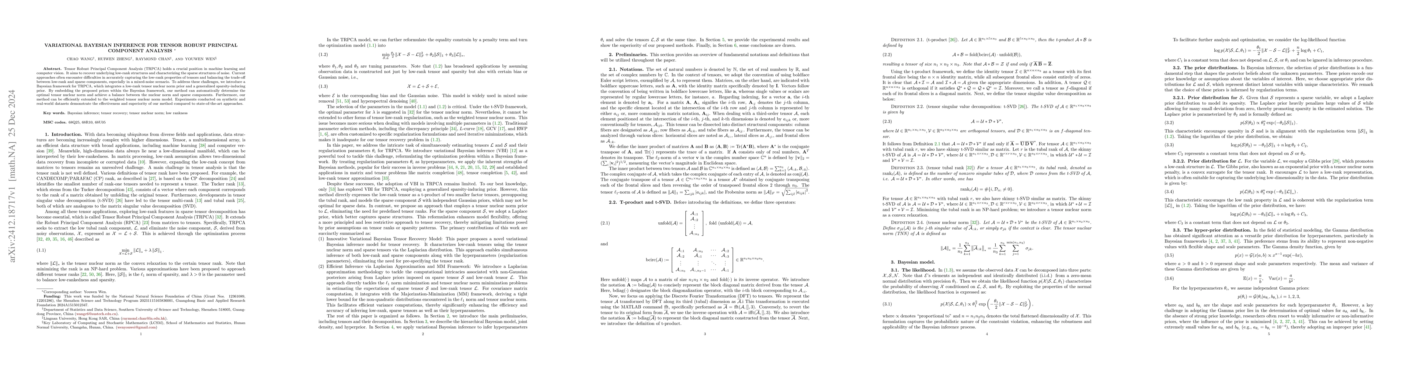 Thumbnail for Variational Bayesian Inference for Tensor Robust Principal Component
  Analysis