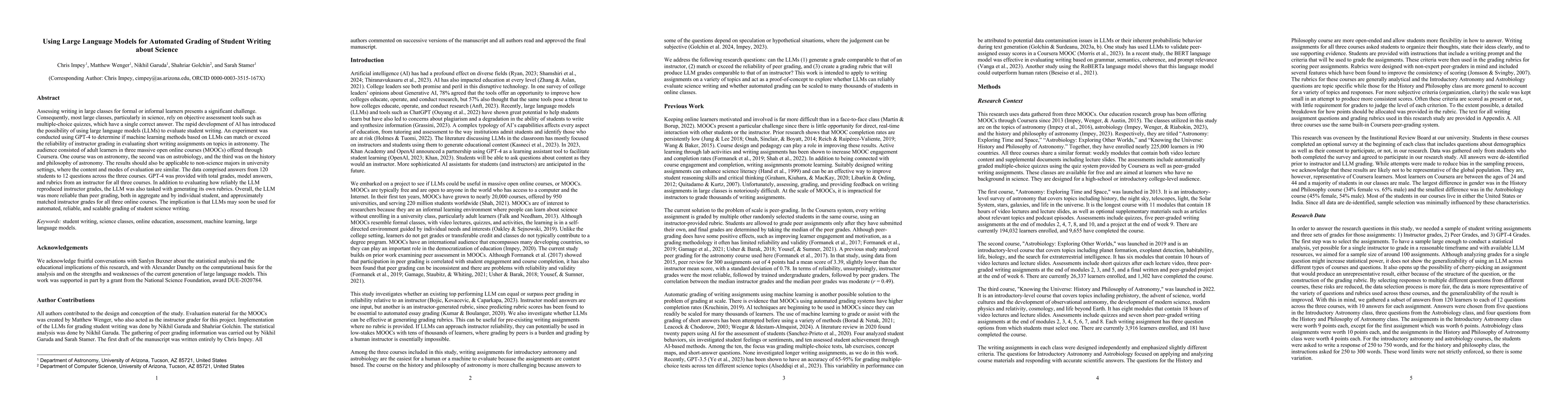 Thumbnail for Using Large Language Models for Automated Grading of Student Writing
  about Science