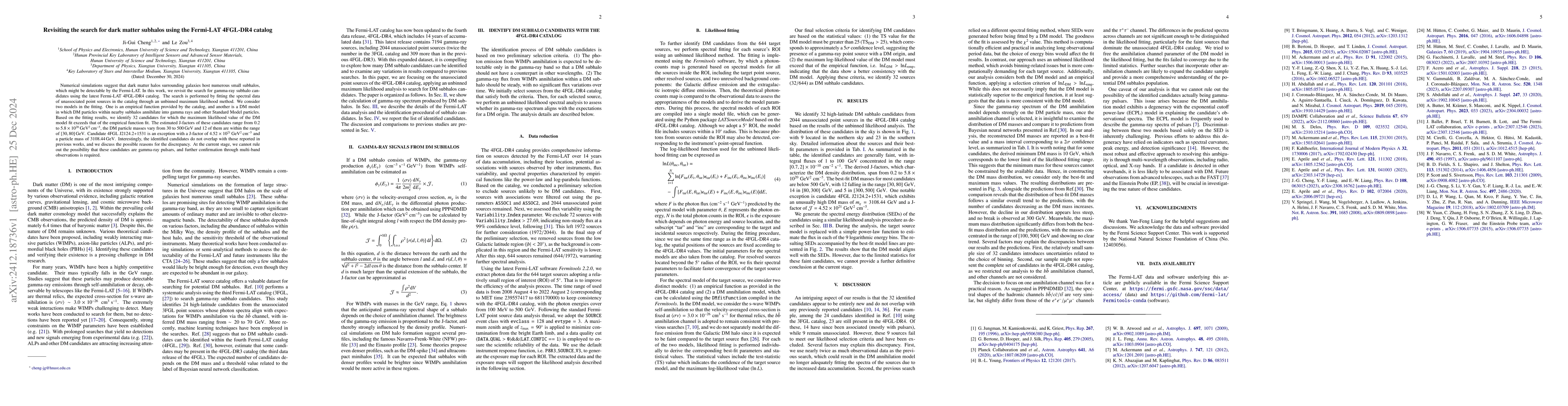 Thumbnail for Revisiting the search for dark matter subhalos using the Fermi-LAT
  4FGL-DR4 catalog