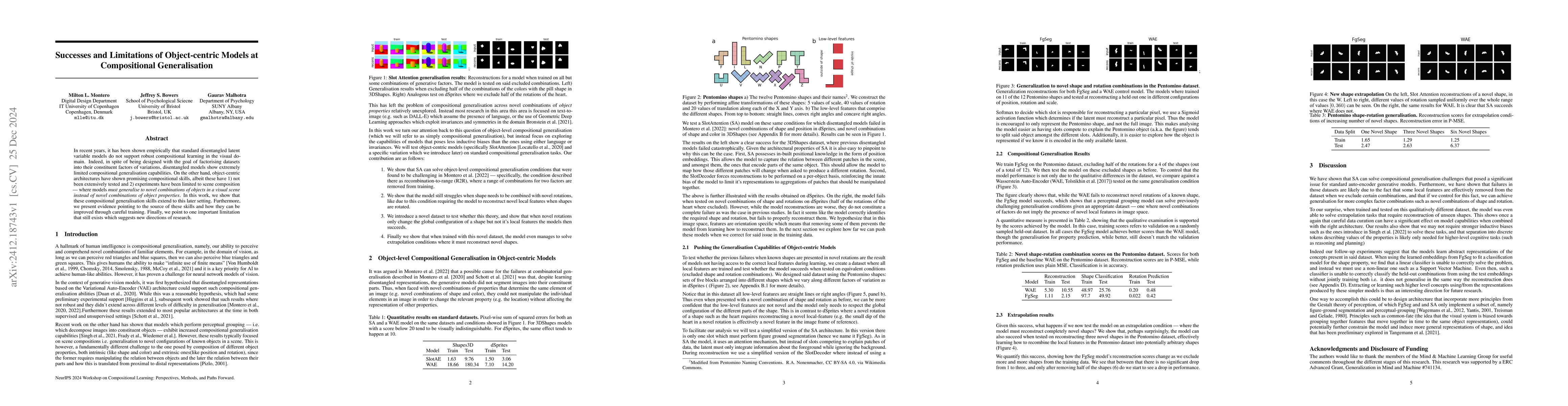 Thumbnail for Successes and Limitations of Object-centric Models at Compositional
  Generalisation