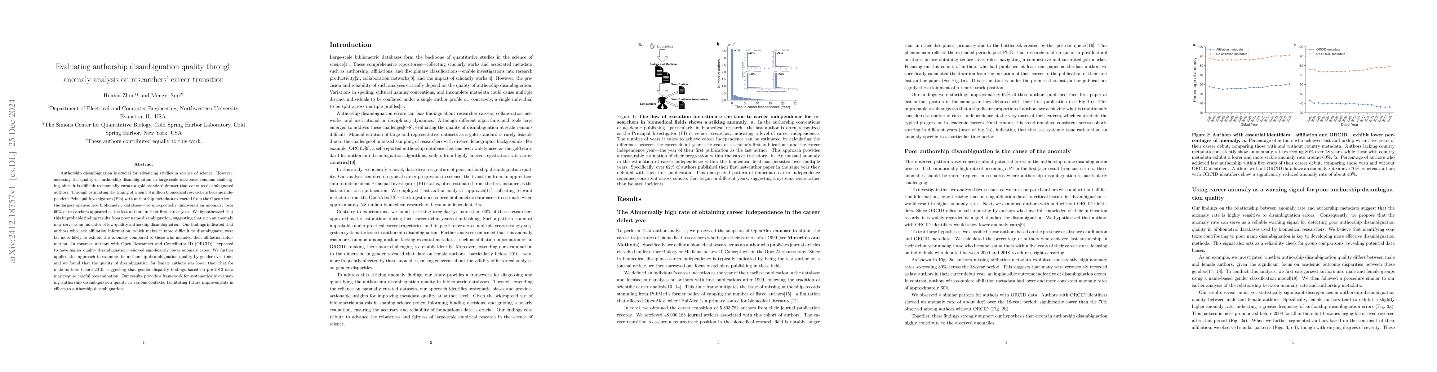 Thumbnail for Evaluating authorship disambiguation quality through anomaly analysis on
  researchers' career transition