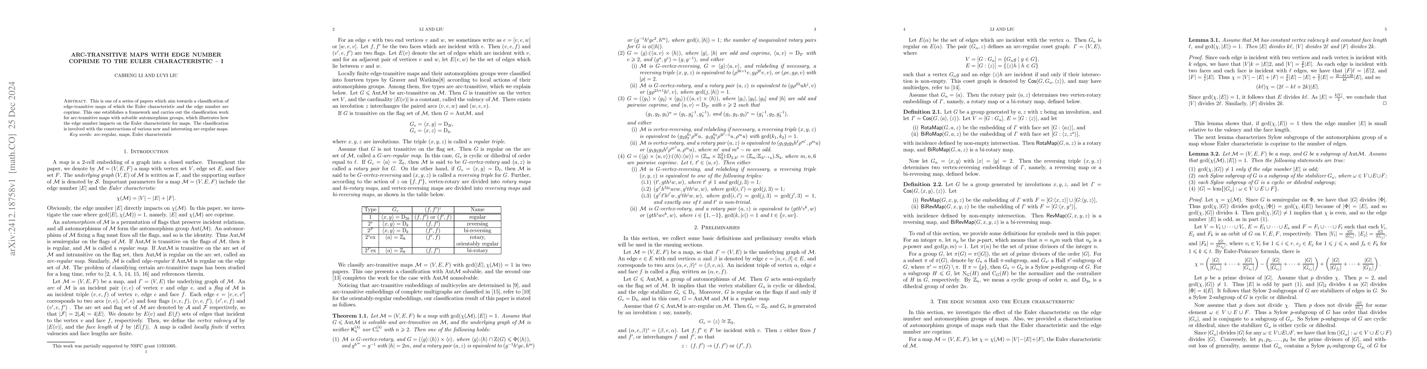 Thumbnail for Arc-transitive maps with edge number coprime to the Euler characteristic
  -- I