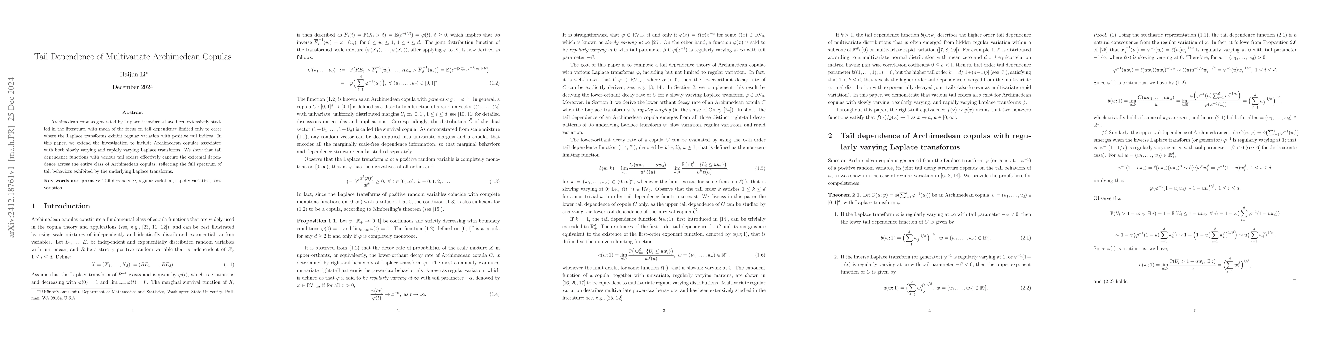 Thumbnail for Tail Dependence of Multivariate Archimedean Copulas