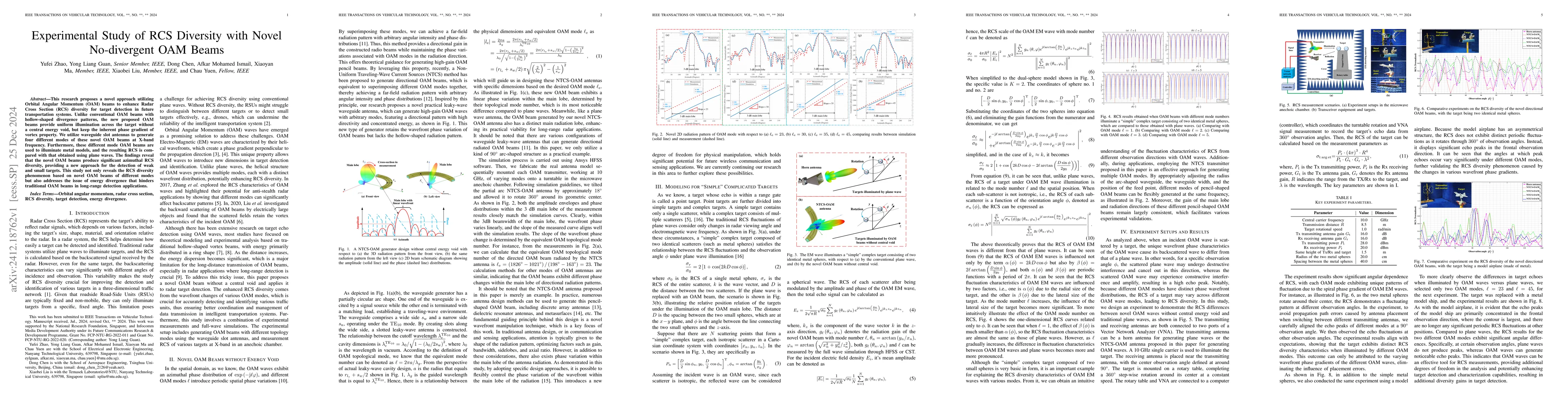 Thumbnail for Experimental Study of RCS Diversity with Novel No-divergent OAM Beams