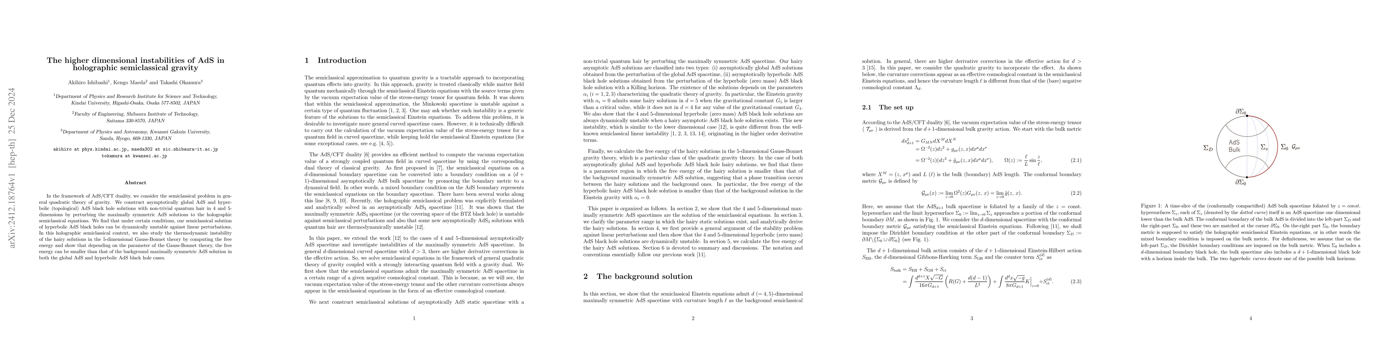Thumbnail for The higher dimensional instabilities of AdS in holographic semiclassical
  gravity