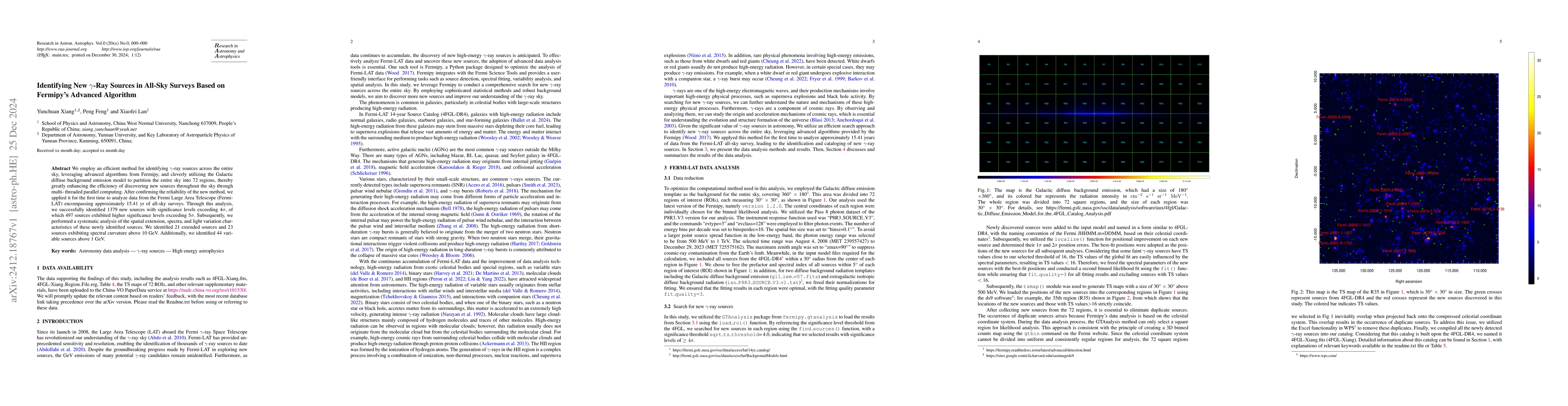 Thumbnail for Identifying New $γ$-Ray Sources in All-Sky Surveys Based on
  Fermipy's Advanced Algorithm