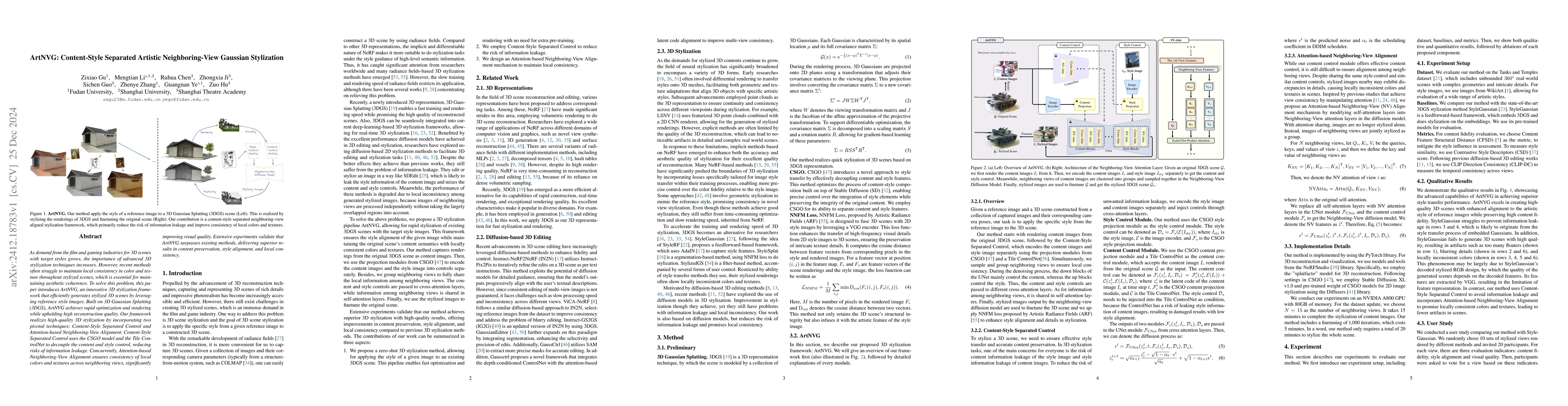 Thumbnail for ArtNVG: Content-Style Separated Artistic Neighboring-View Gaussian
  Stylization