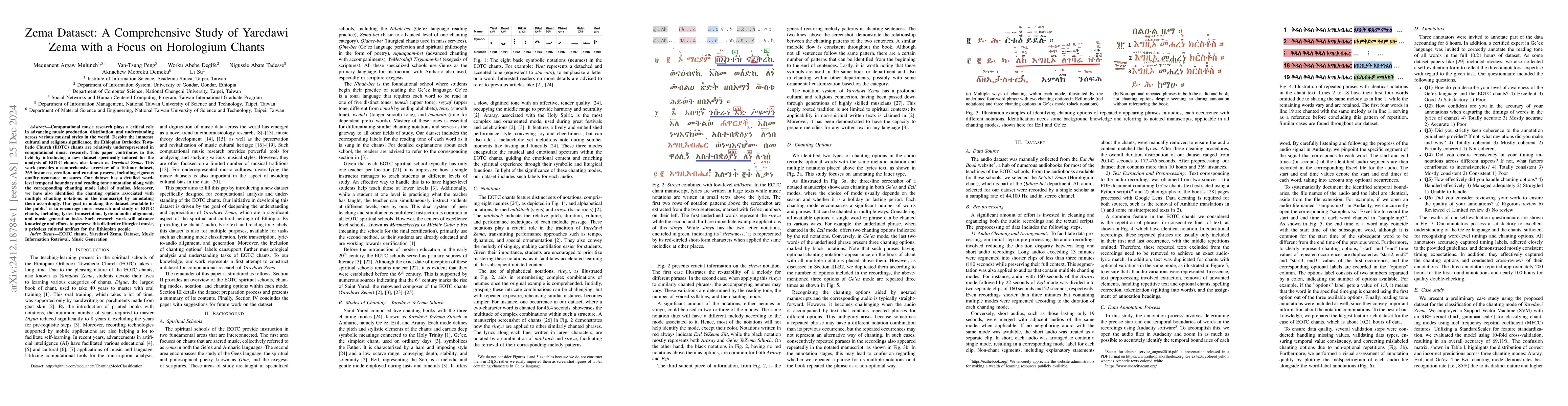 Thumbnail for Zema Dataset: A Comprehensive Study of Yaredawi Zema with a Focus on
  Horologium Chants