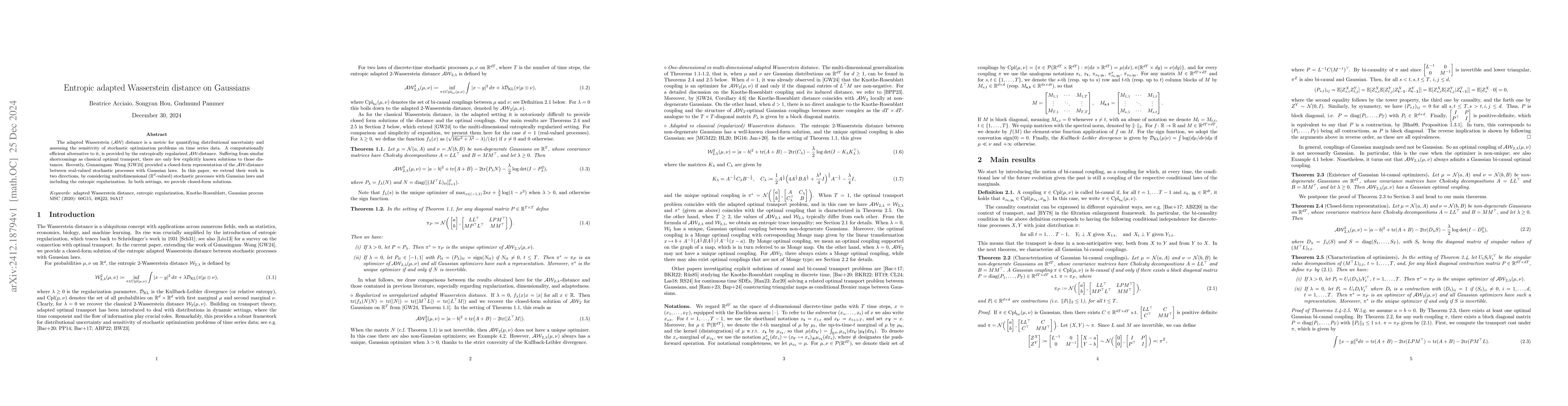 Thumbnail for Entropic adapted Wasserstein distance on Gaussians