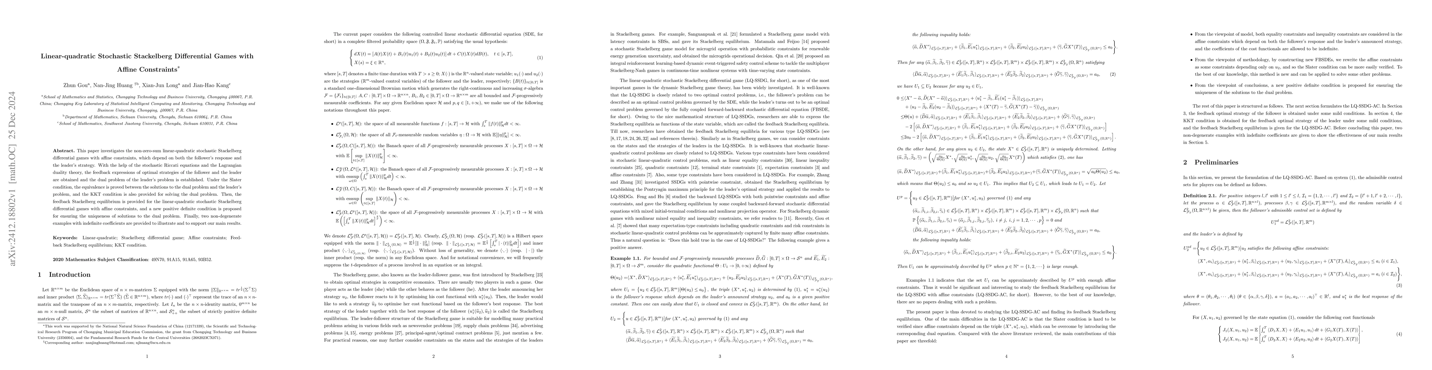 Thumbnail for Linear-quadratic Stochastic Stackelberg Differential Games with Affine
  Constraints